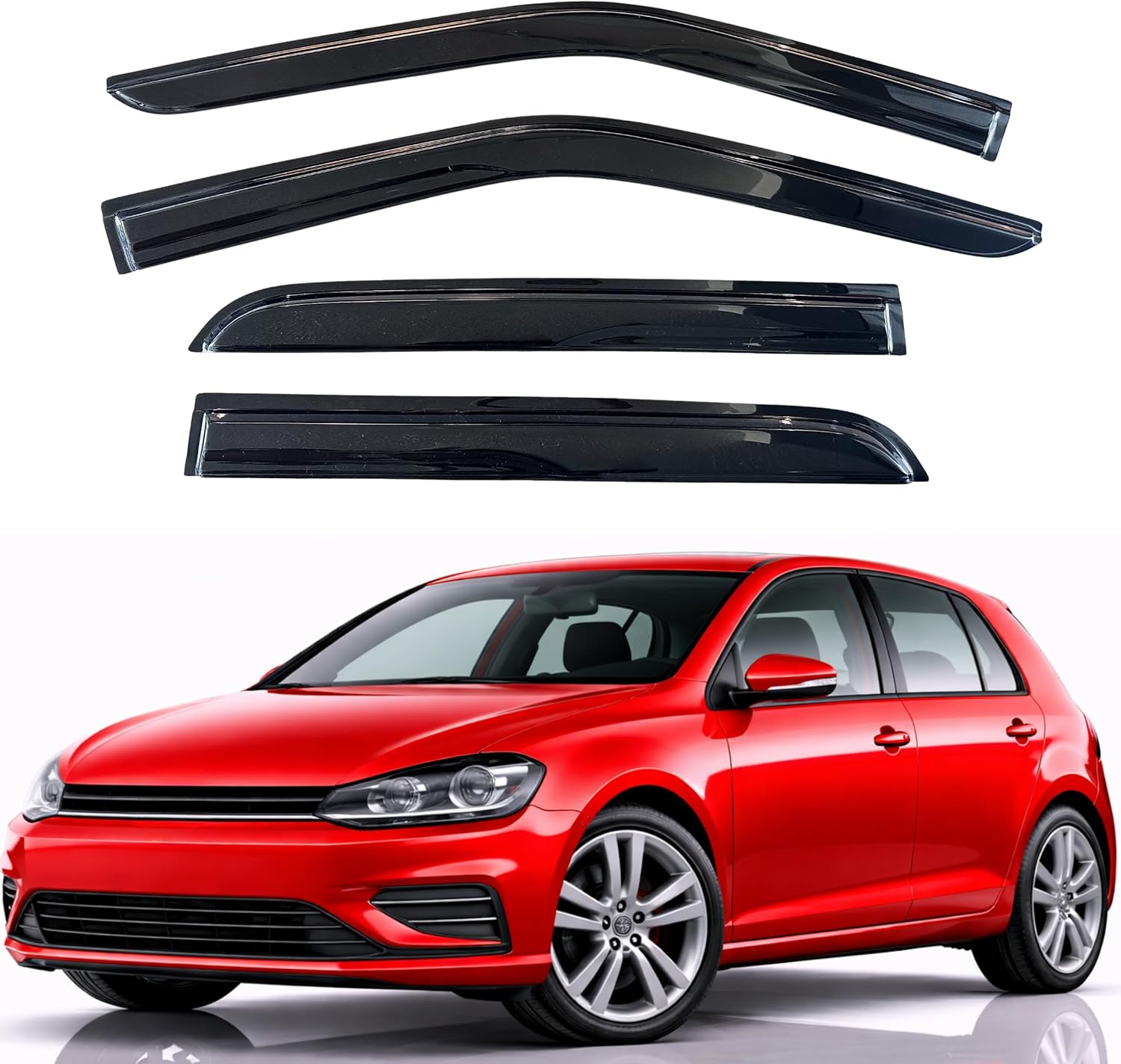 VW Golf MK7 (2013-2019) Window Visors Set (4PCS, Black Opaque) | Weathershields / Door Visors / Monsoon Guards - No Drilling | Raindeflector.co.nz