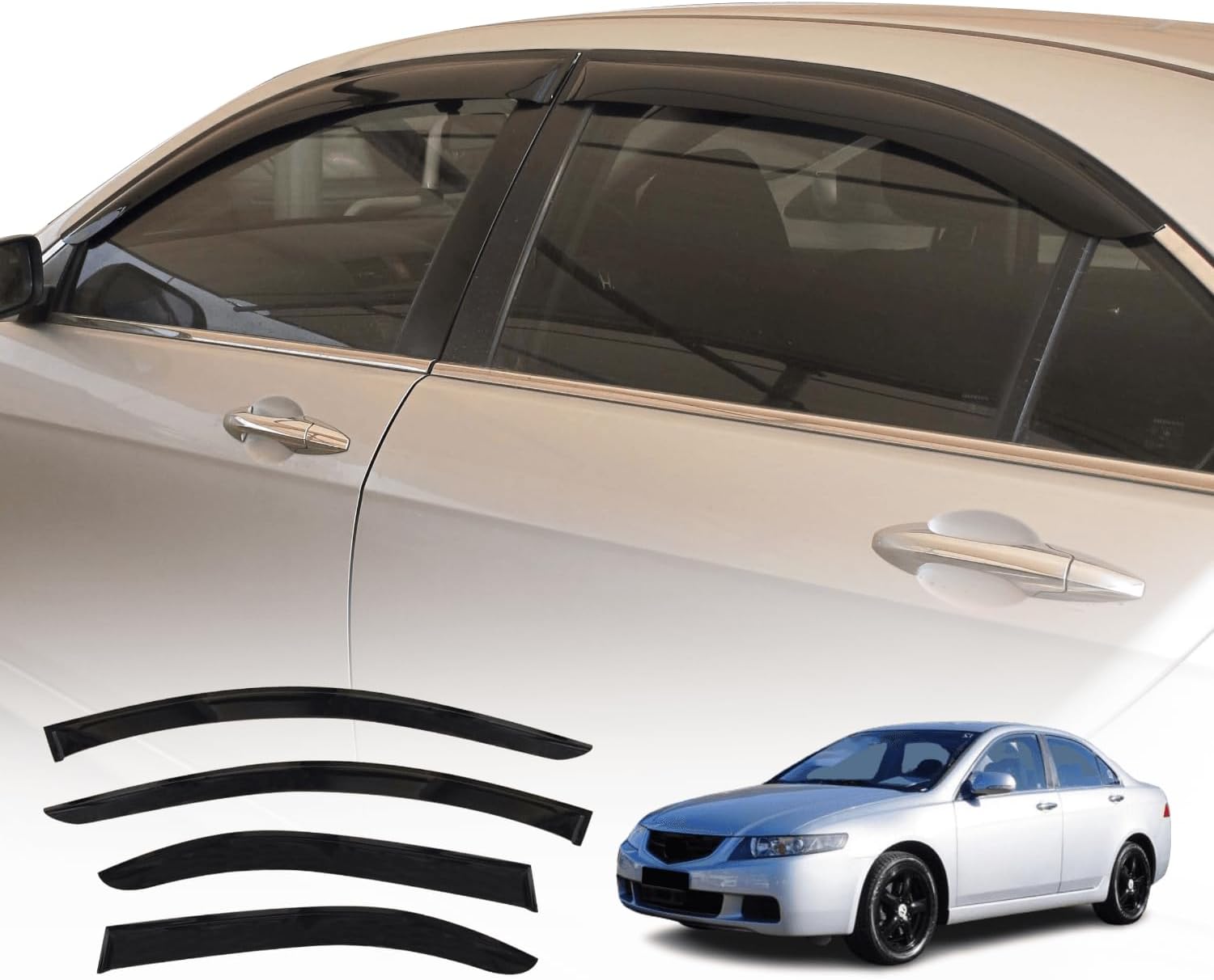 Honda Accord Euro CL9 CL7 2003-2007 Window Visors Set (4PCS, Black Opaque) | Weathershields / Door Visors / Monsoon Guards - No Drilling | Raindeflector.co.nz