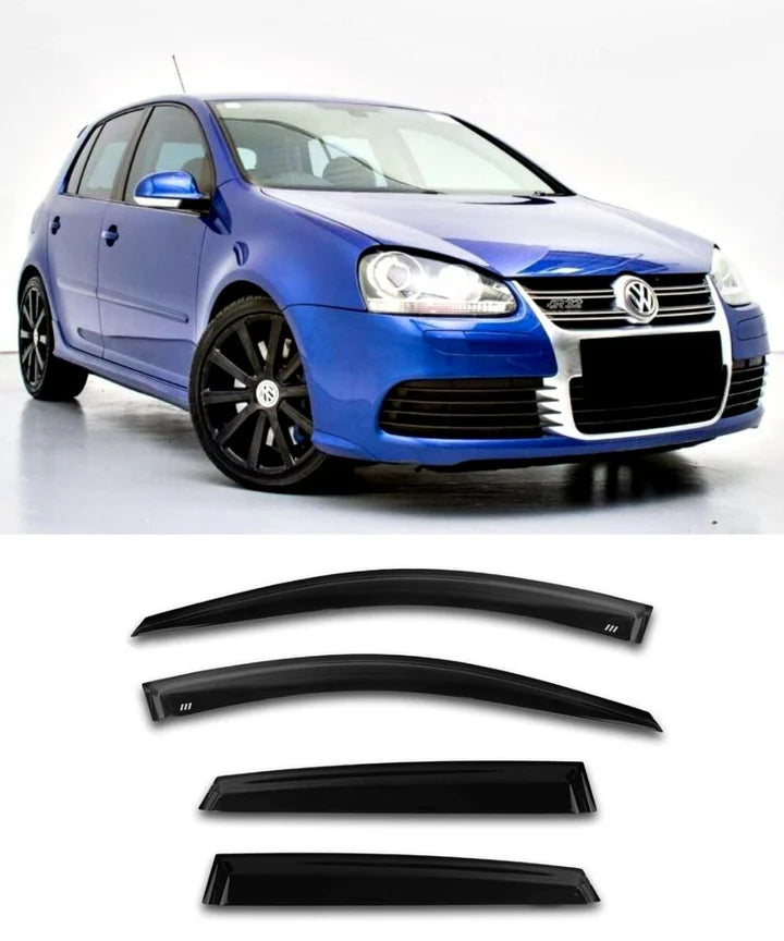 VW Golf MK5 (2004-2008) Window Visors Set (4PCS, Black Opaque) | Weathershields / Door Visors / Monsoon Guards - No Drilling | Raindeflector.co.nz