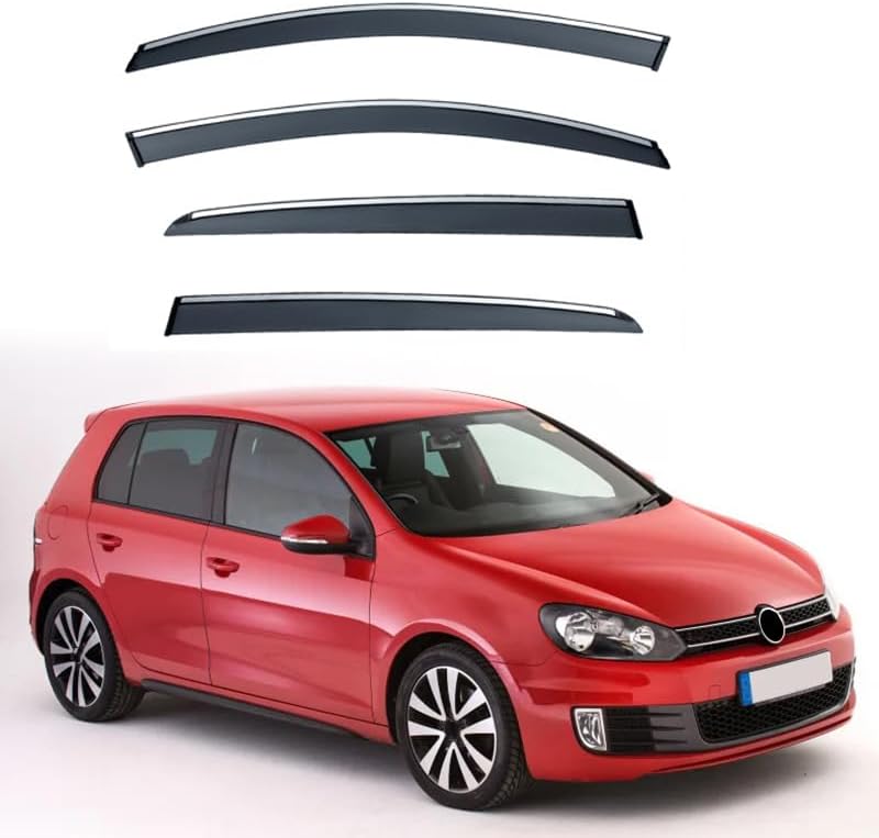 VW Golf MK6 (2009-2012) Window Visors Set (4PCS, Black Opaque) | Weathershields / Door Visors / Monsoon Guards - No Drilling | Raindeflector.co.nz