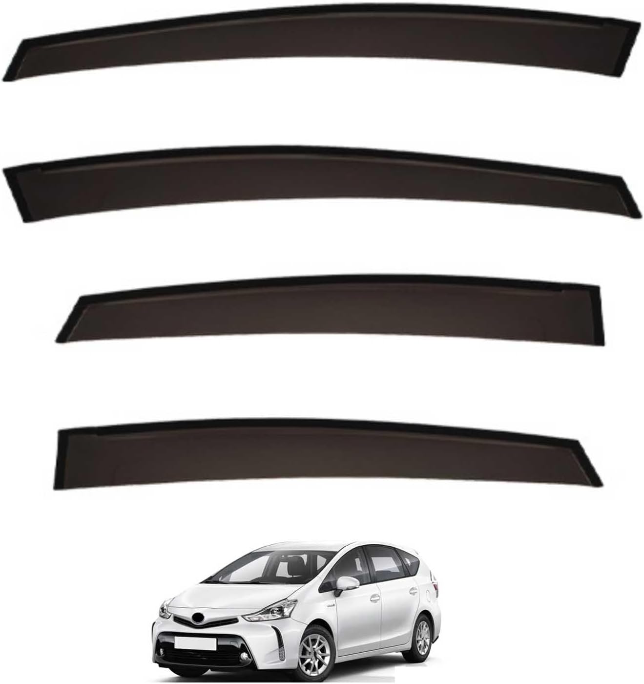 Toyota Prius Alpha (2011-2017) Window Visors Set (4PCS, Black Opaque) | Weathershields / Door Visors / Monsoon Guards - No Drilling | Raindeflector.co.nz
