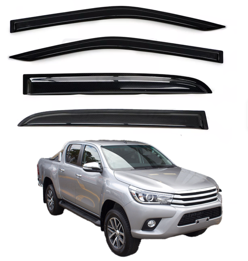 Toyota Hilux 2015–2025 Window Visors Set (4PCS, Black Opaque) | Weathershields / Door Visors / Monsoon Guards - No Drilling | Raindeflector.co.nz