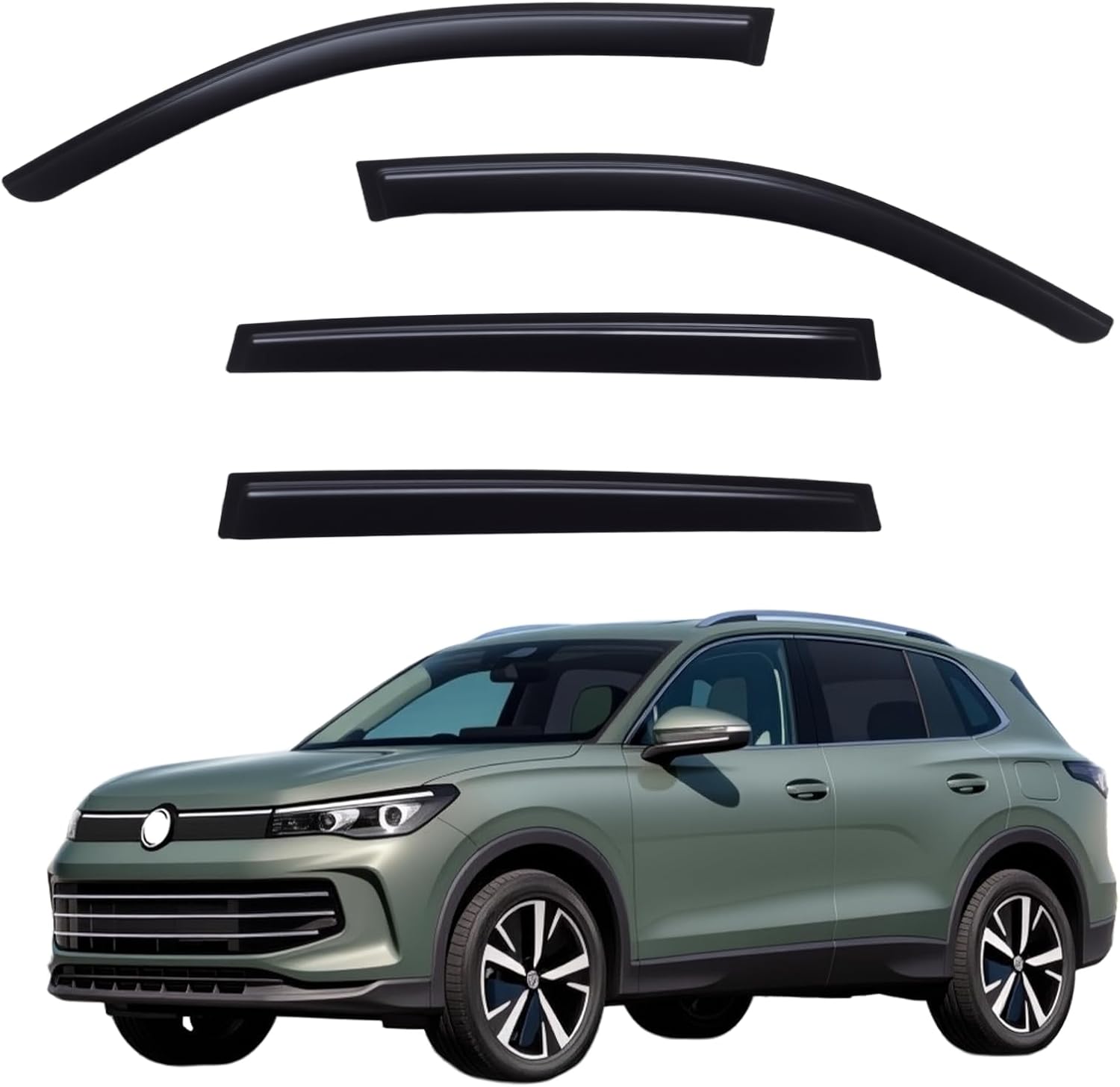 VW Tiguan (2018-2024) Window Visors Set (4PCS, Black Opaque) | Weathershields / Door Visors / Monsoon Guards - No Drilling | Raindeflector.co.nz