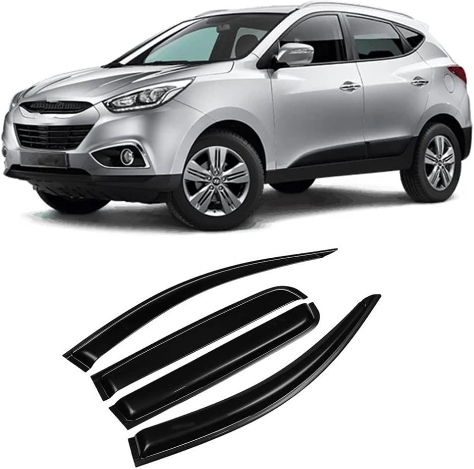 Hyundai Tucson (2010-2015) Window Visors Set (4PCS, Black Opaque) | Weathershields / Door Visors / Monsoon Guards - No Drilling | Raindeflector.co.nz
