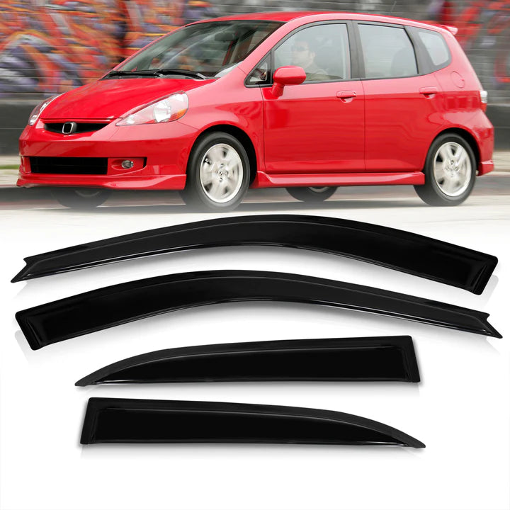 Honda Fit 2006-2008 Window Visors Set (4PCS, Black Opaque) | Weathershields / Door Visors / Monsoon Guards - No Drilling | Raindeflector.co.nz